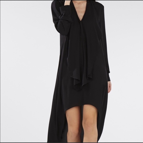 BCBGMAXAZRIA Flowy High Low Ruffle Chiffon Dress in Black, XXS - Picture 2 of 6